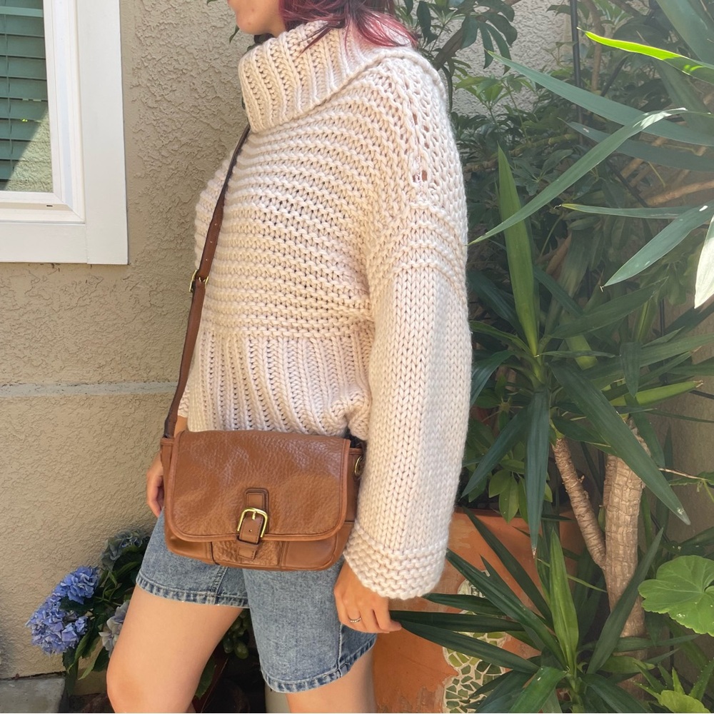 Vintage Light Brown/Gold Coach Leather Crossbody Mini Bag